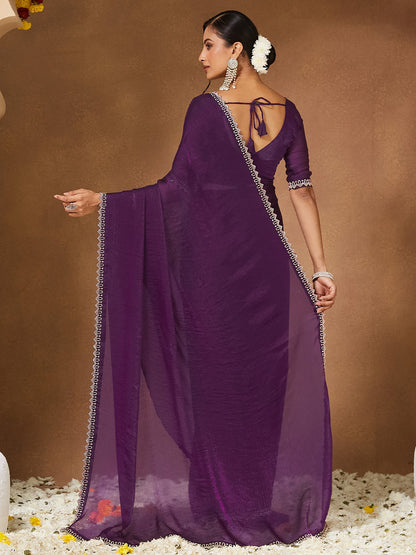 Purple Party Wear Georgette Embellished Saree