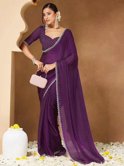 Purple Party Wear Georgette Embellished Saree