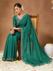 Teal Green Party Wear Georgette Embellished Saree - The Dori Store
