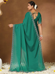 Teal Green Party Wear Georgette Embellished Saree - The Dori Store