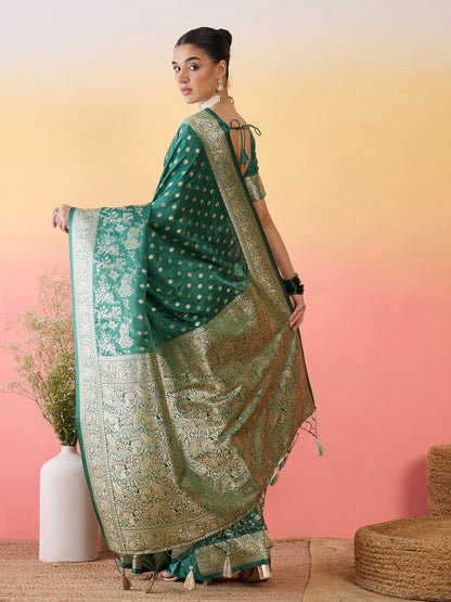 Teal Banarasi Satin Silk Woven Saree