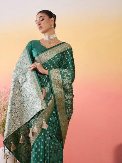Teal Banarasi Satin Silk Woven Saree