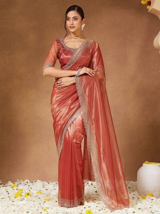 Brown Brown Party Wear Georgette Embellished Saree