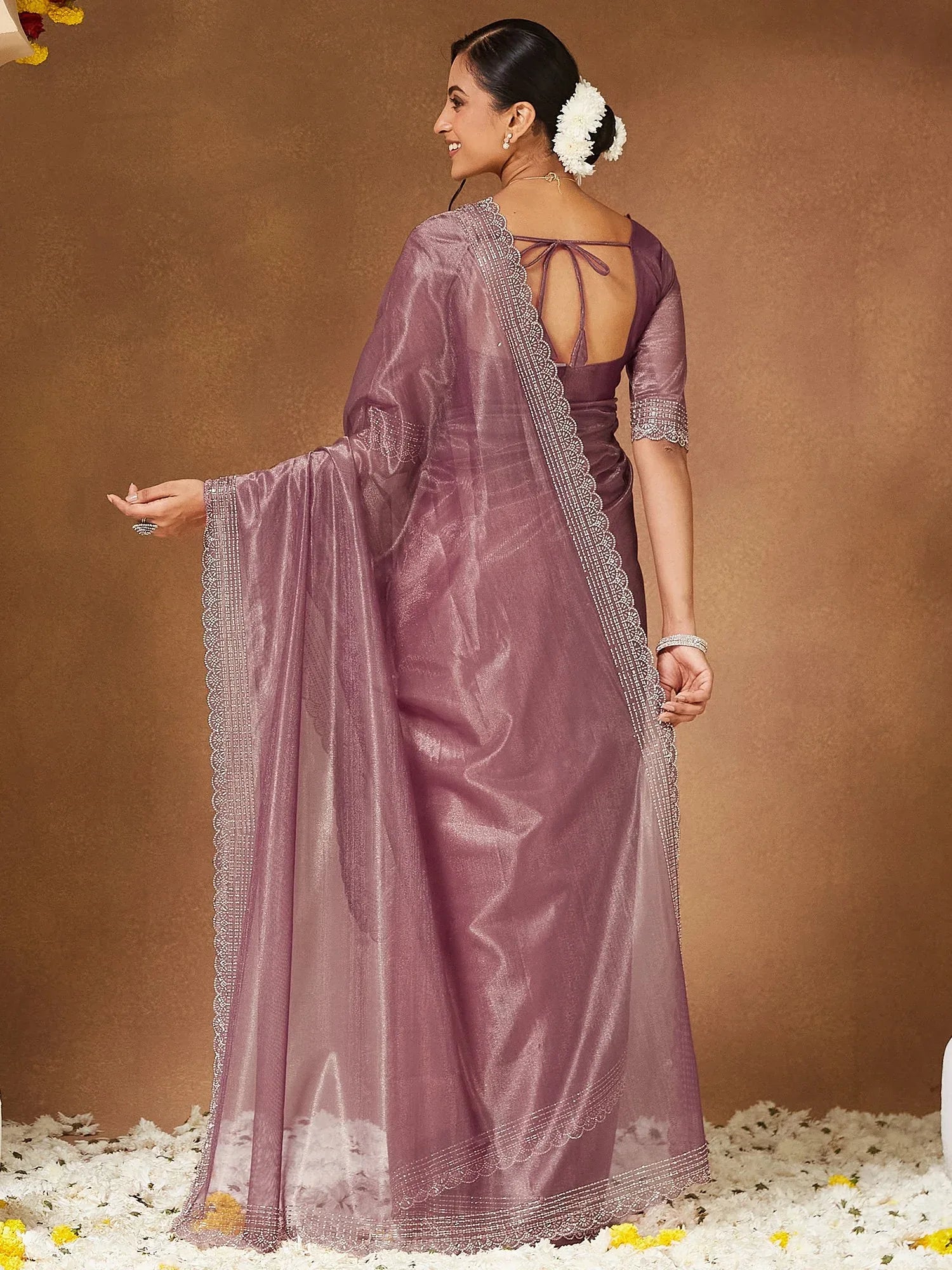 Pink Party Wear Georgette Embellished Saree - The Dori Store