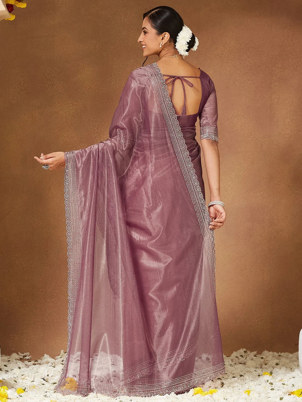 Pink Party Wear Georgette Embellished Saree - The Dori Store