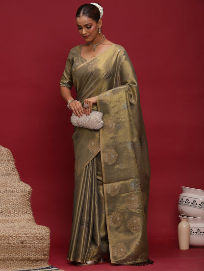Green Banarasi Linen Woven Saree