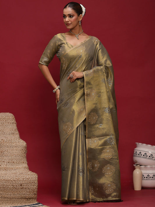 Green Green Banarasi Linen Woven Saree