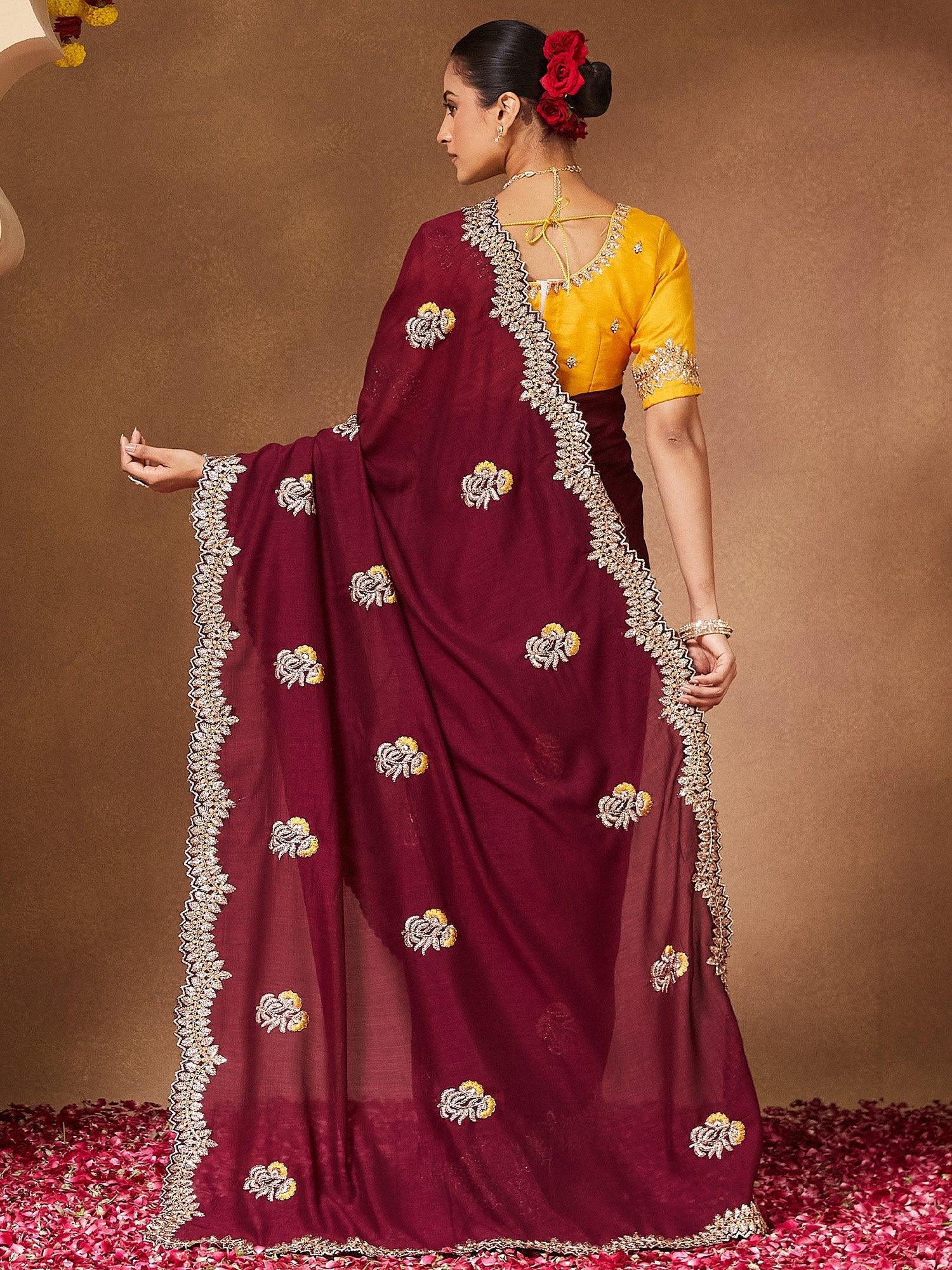 Maroon Party Wear Vichitra Silk Embellished Saree