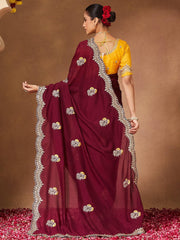 Maroon Party Wear Vichitra Silk Embellished Saree