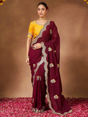 Maroon Maroon Party Wear Vichitra Silk Embellished Saree
