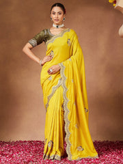 Yellow Lemon Party Wear Vichitra Silk Embellished Saree