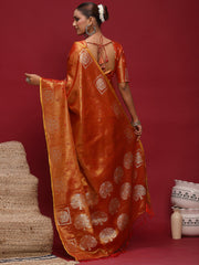 Red Tussar Linen Woven Saree