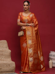 Red Tussar Linen Woven Saree