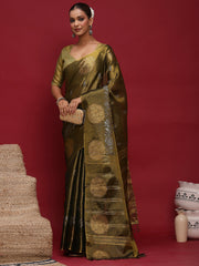 Green Banarasi Linen Woven Saree