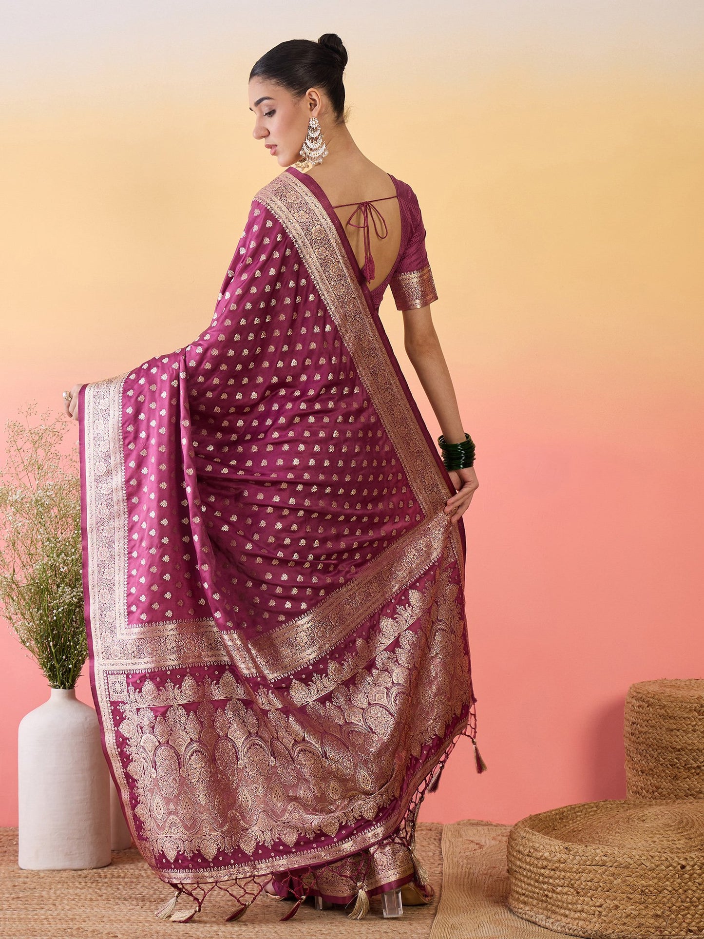 Mauve Banarasi Satin Silk Woven Saree