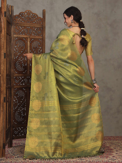 Green Banarasi Linen Woven Saree
