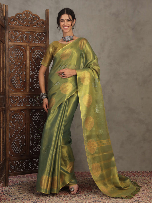 Green Green Banarasi Linen Woven Saree