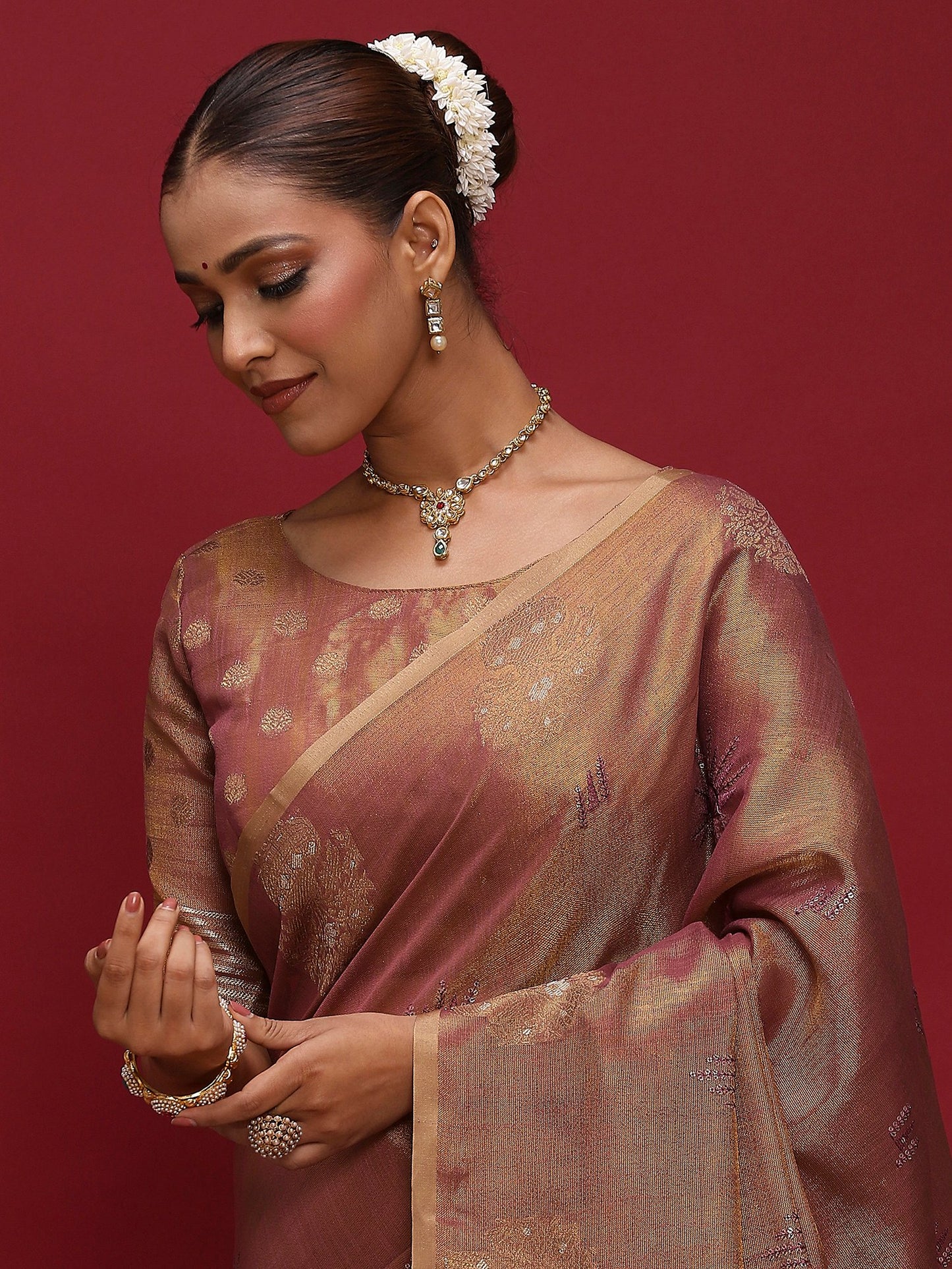Purple Banarasi Linen Woven Saree