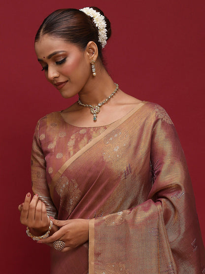 Purple Banarasi Linen Woven Saree