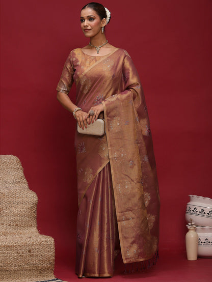 Purple Banarasi Linen Woven Saree