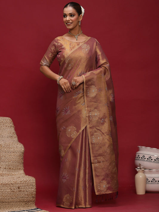 Purple Purple Banarasi Linen Woven Saree