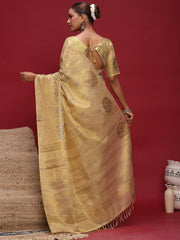 Cream Banarasi Linen Woven Saree