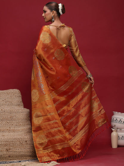 Red Banarasi Linen Woven Saree