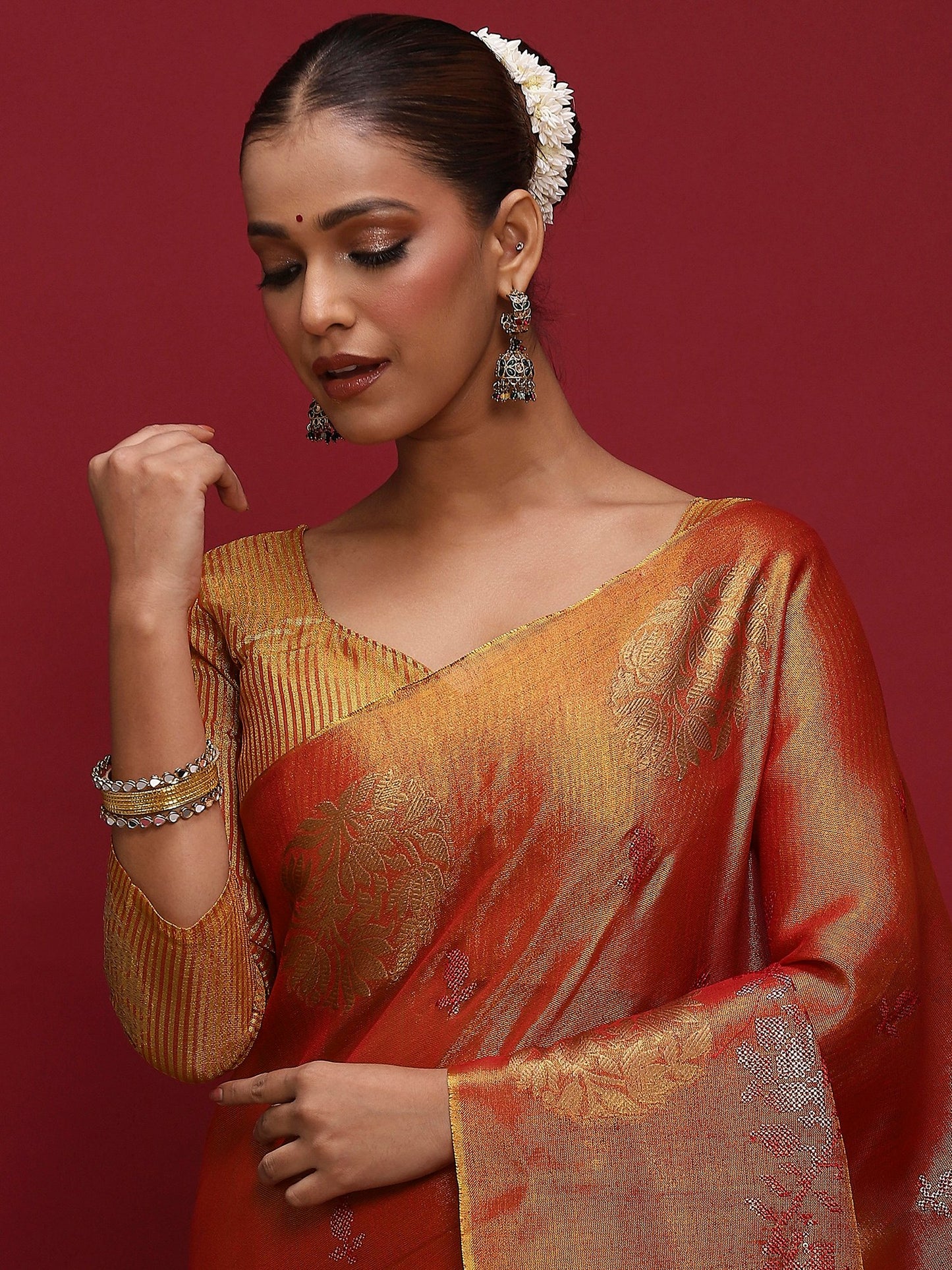 Red Red Banarasi Linen Woven Saree