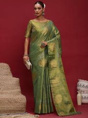 Green Banarasi Linen Woven Saree