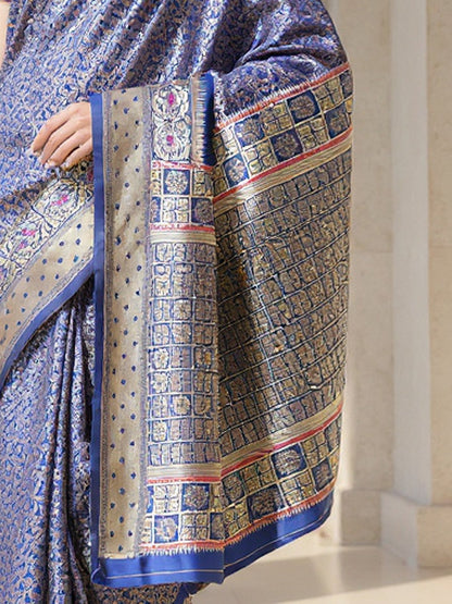 Blue Banarasi Silk Blend Woven Saree