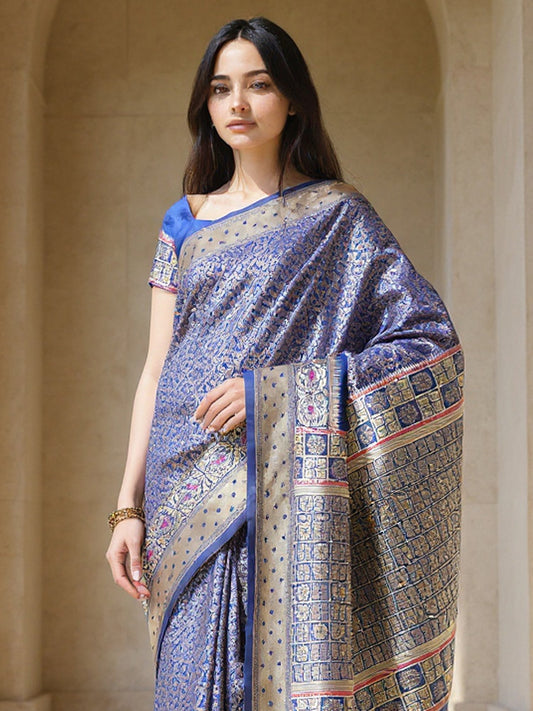 Blue Blue Banarasi Silk Blend Woven Saree