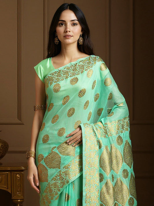 Green Turquoise Banarasi Silk Blend Woven Saree