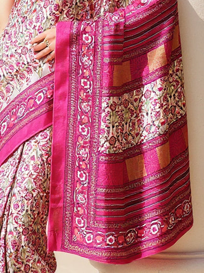 Beige Dabu Pashmina Silk Printed Saree