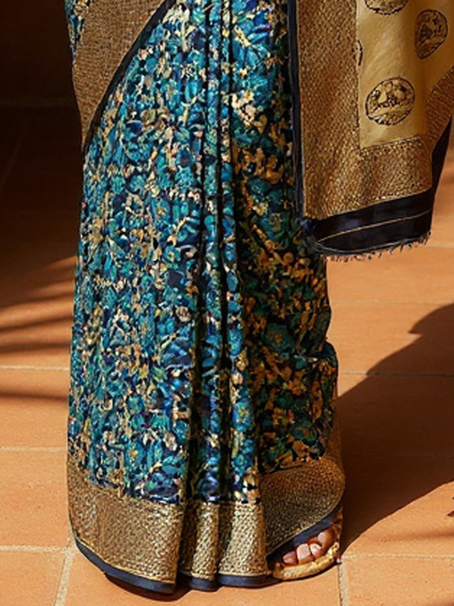 Teal Banarasi Silk Blend Woven Saree