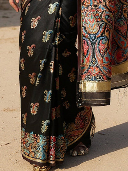 Black Banarasi Silk Blend Woven Saree