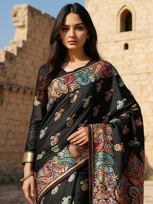 Black Black Banarasi Silk Blend Woven Saree