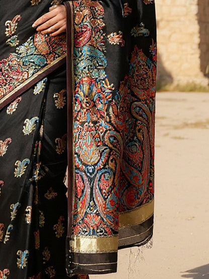 Black Banarasi Silk Blend Woven Saree
