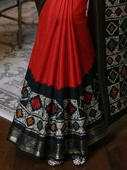 Red Banarasi Art Silk Printed Saree