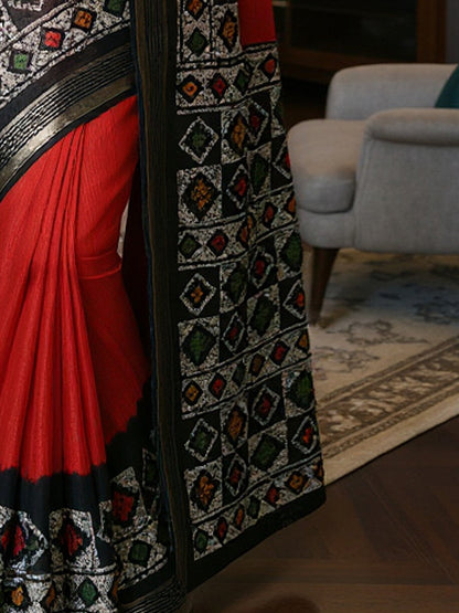 Red Banarasi Art Silk Printed Saree
