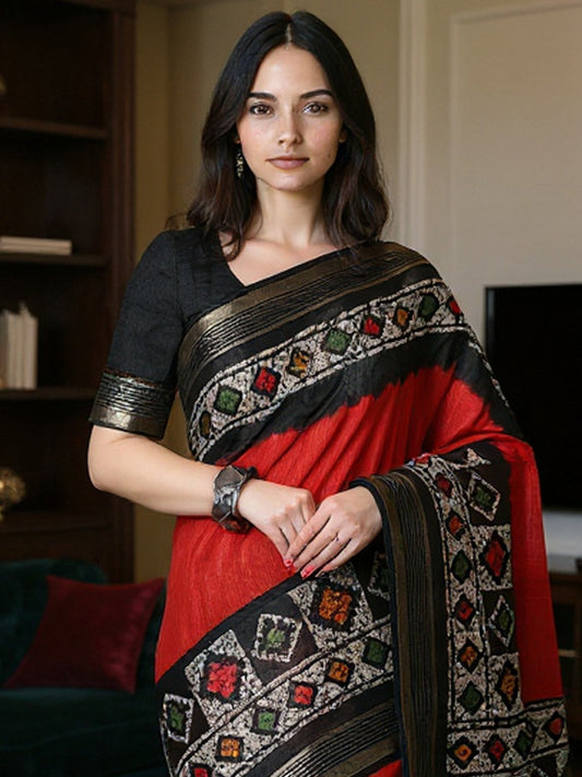 Red Red Banarasi Art Silk Printed Saree