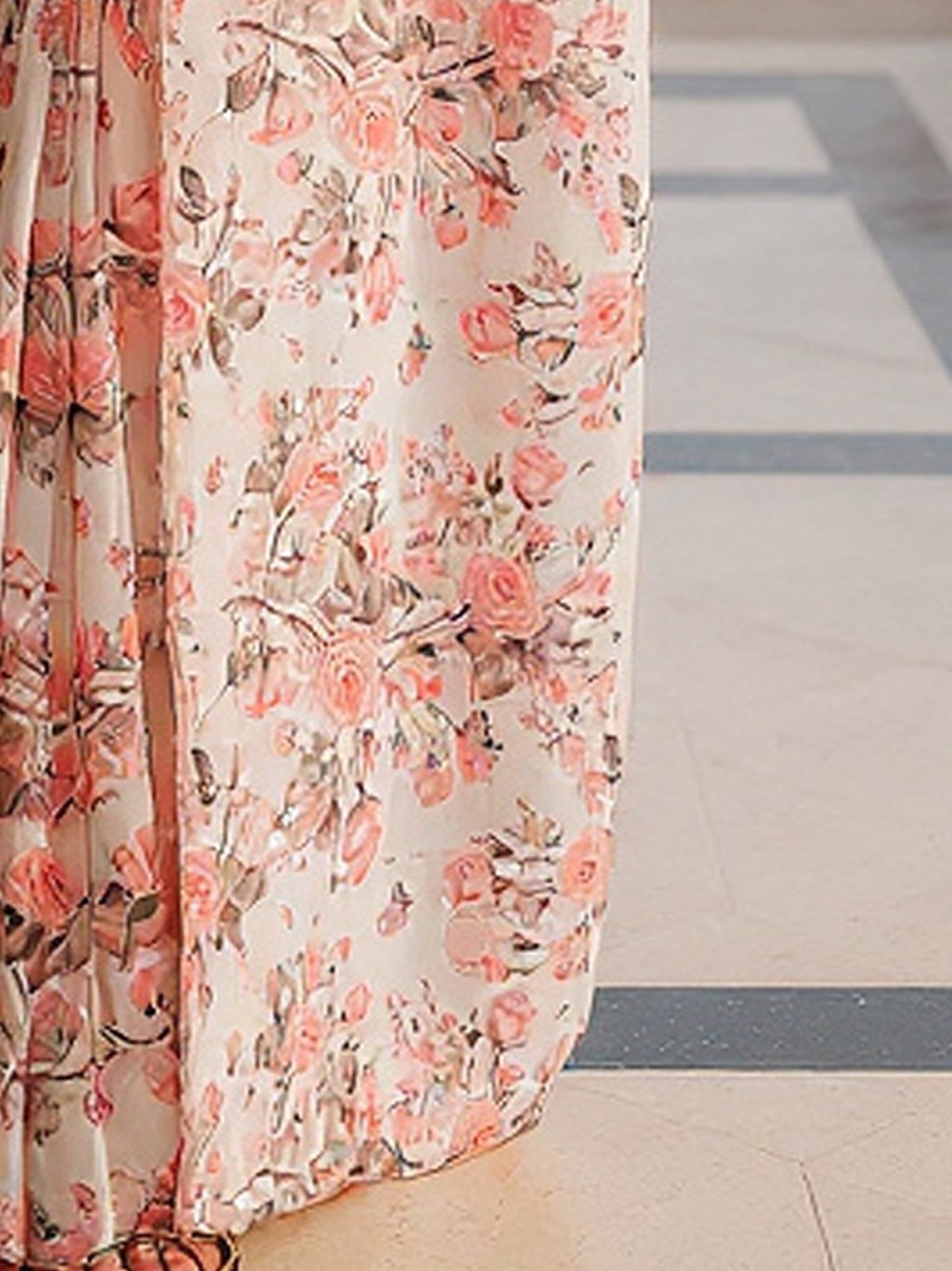 OffWhite Party Wear Organza Embellished Saree