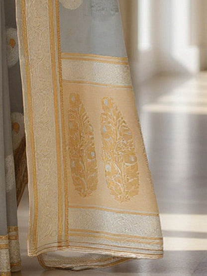 Grey Banarasi Silk Blend Woven Saree