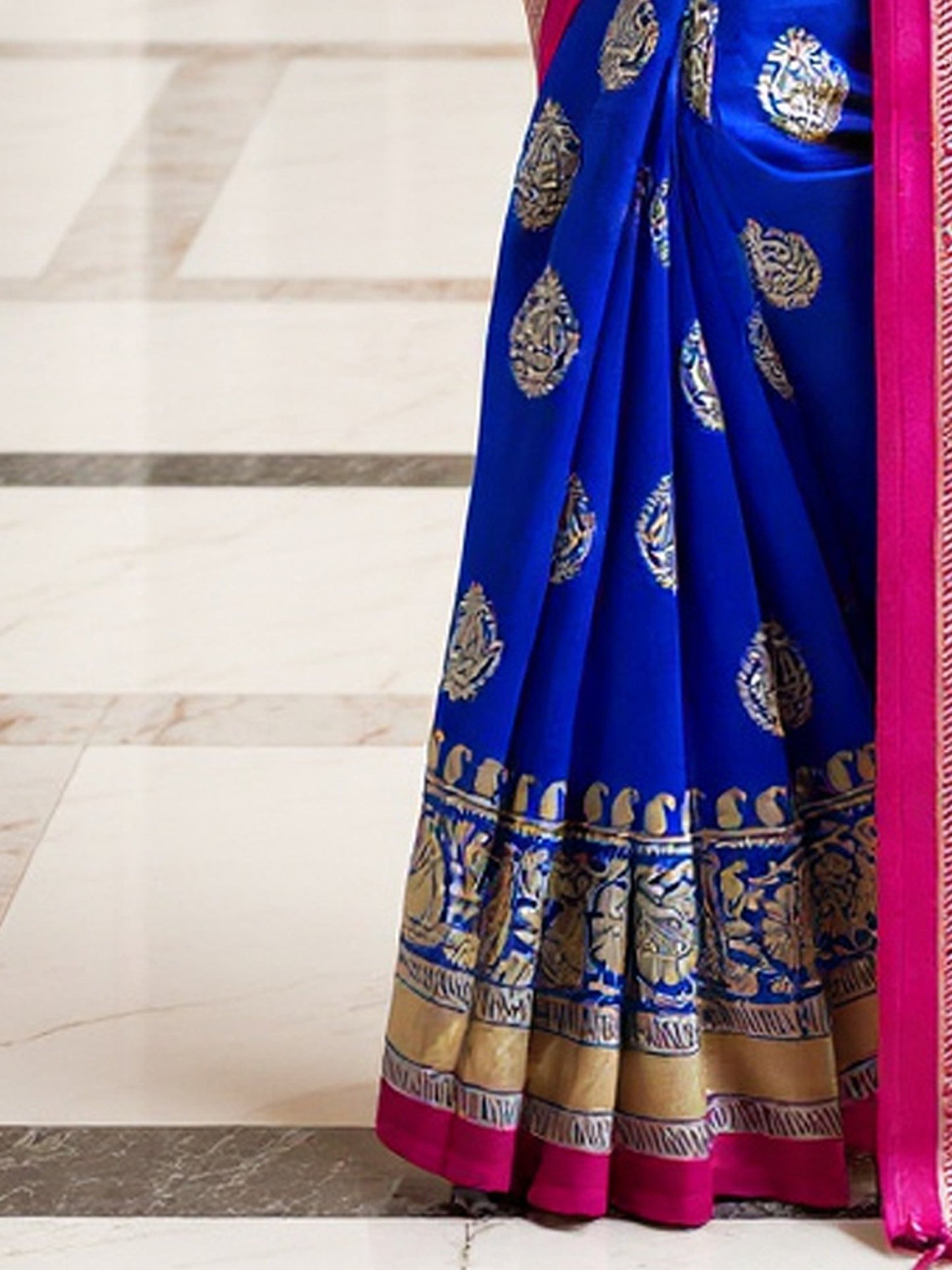 Blue Banarasi Art Silk Printed Saree