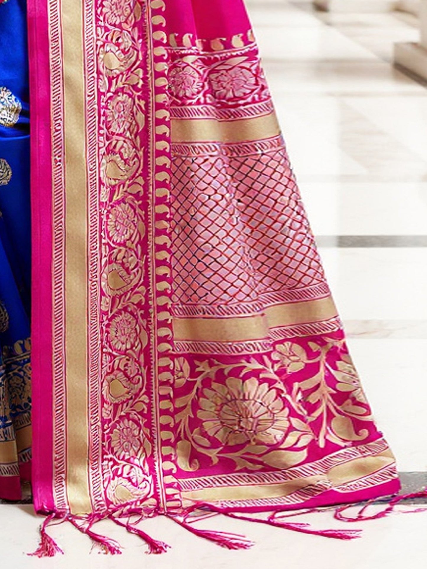 Blue Banarasi Art Silk Printed Saree