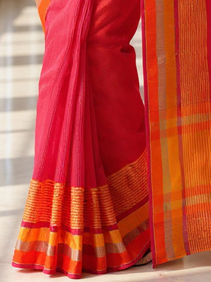 Pink Banarasi Linen Silk Woven Saree