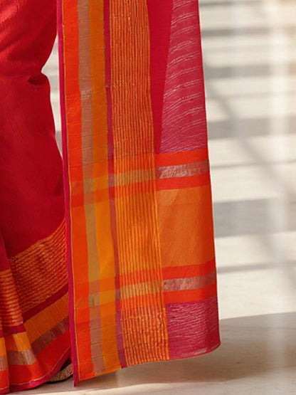 Pink Banarasi Linen Silk Woven Saree