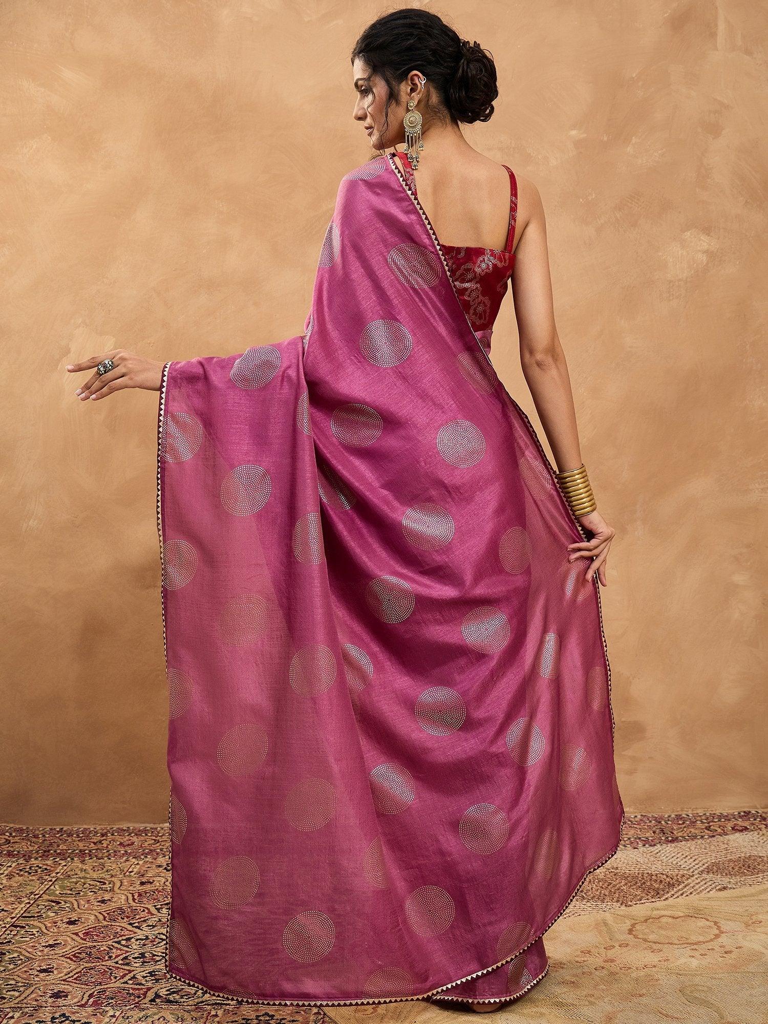 Purple Banarasi Dola Silk Digital Print Saree - The Dori Store