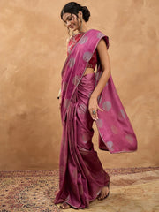 Purple Banarasi Dola Silk Digital Print Saree - The Dori Store