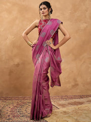 Purple Banarasi Dola Silk Digital Print Saree - The Dori Store