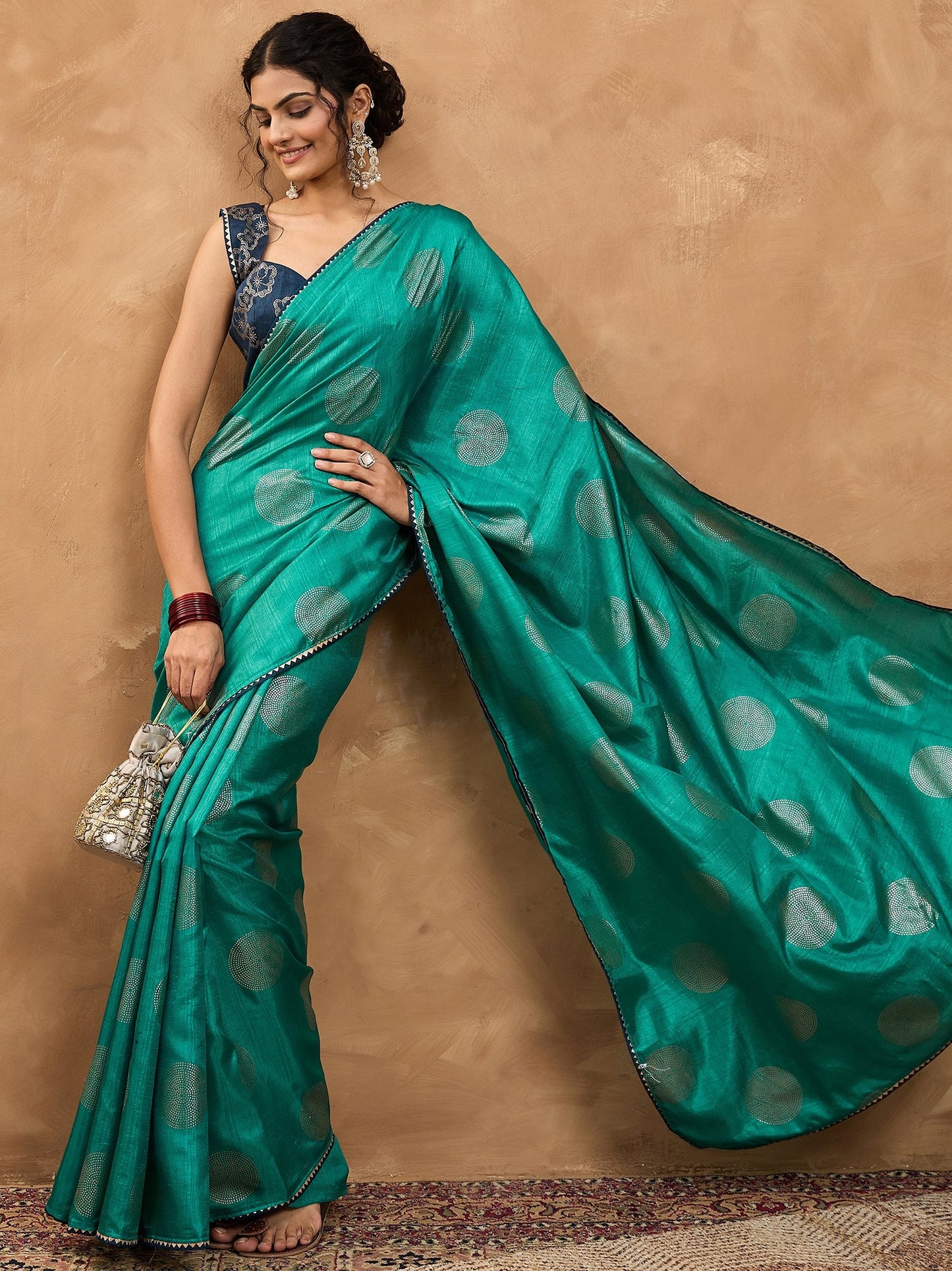 Teal Banarasi Dola Silk Digital Print Saree